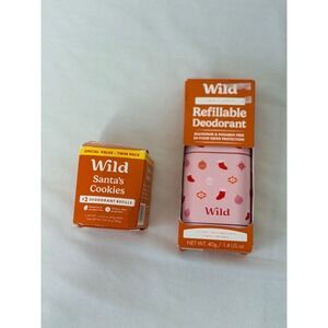 Wild Refillable Deodorant Santa's Cookies Pink Holiday Case and 3 Refills Set
